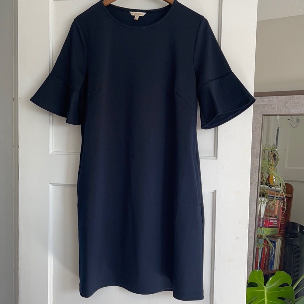 Navy blue ruffle sleeve dress